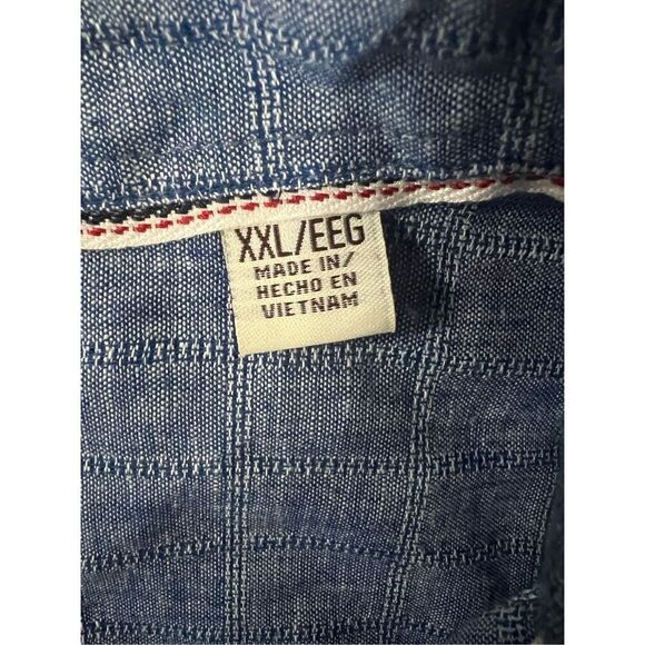 Weatherproof Vintage Men XXL Short Sleeve Washable Linen Cotto Button Shirt Blue - Picture 10 of 13